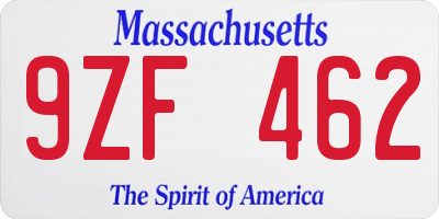 MA license plate 9ZF462