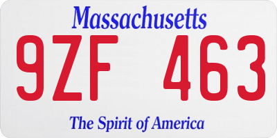 MA license plate 9ZF463