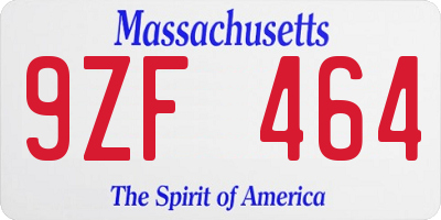 MA license plate 9ZF464