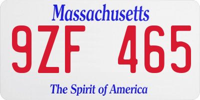 MA license plate 9ZF465