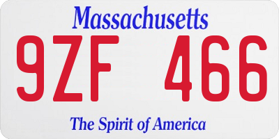MA license plate 9ZF466