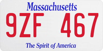 MA license plate 9ZF467