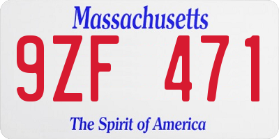 MA license plate 9ZF471