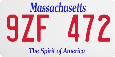 MA license plate 9ZF472