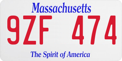 MA license plate 9ZF474