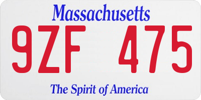 MA license plate 9ZF475