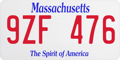 MA license plate 9ZF476