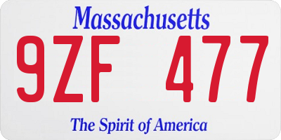 MA license plate 9ZF477