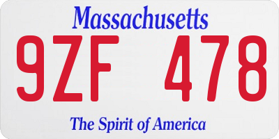 MA license plate 9ZF478