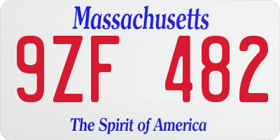 MA license plate 9ZF482