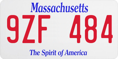 MA license plate 9ZF484