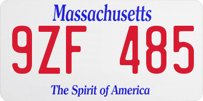 MA license plate 9ZF485