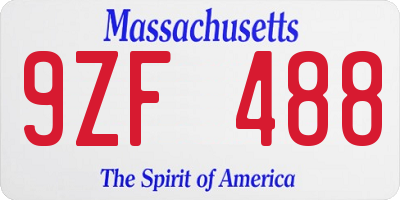 MA license plate 9ZF488