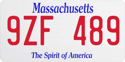 MA license plate 9ZF489