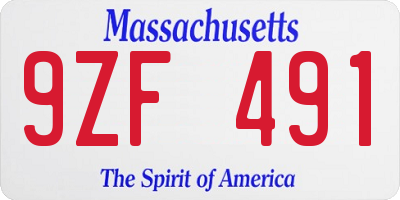 MA license plate 9ZF491