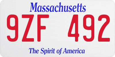 MA license plate 9ZF492