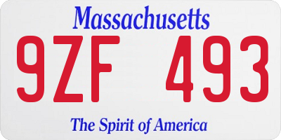 MA license plate 9ZF493