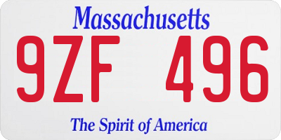 MA license plate 9ZF496