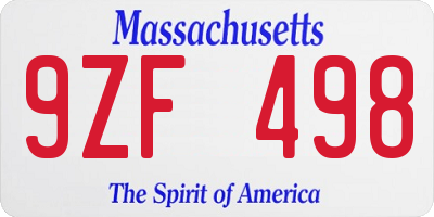 MA license plate 9ZF498