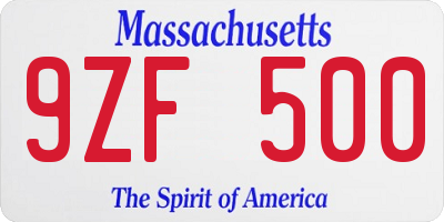 MA license plate 9ZF500