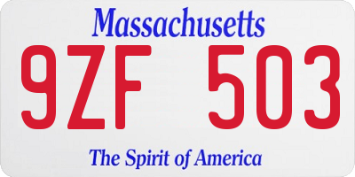 MA license plate 9ZF503