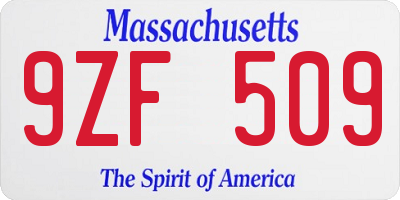 MA license plate 9ZF509