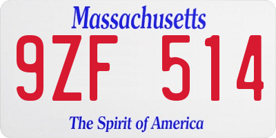 MA license plate 9ZF514