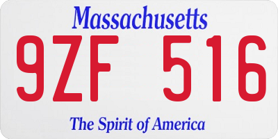 MA license plate 9ZF516