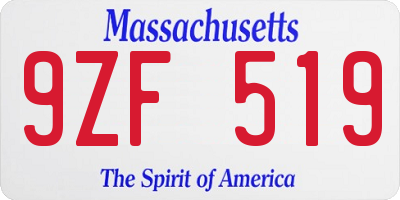 MA license plate 9ZF519