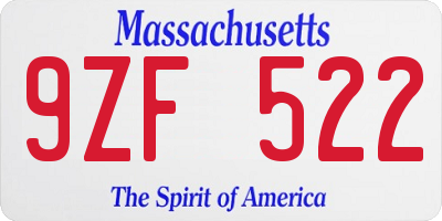 MA license plate 9ZF522