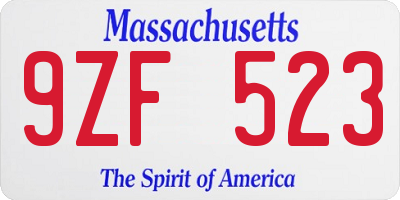 MA license plate 9ZF523