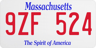 MA license plate 9ZF524