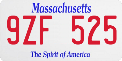 MA license plate 9ZF525