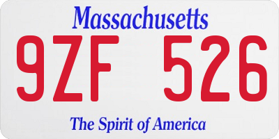 MA license plate 9ZF526