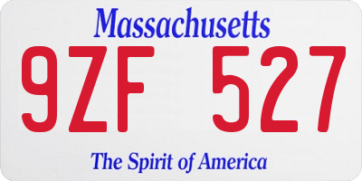 MA license plate 9ZF527