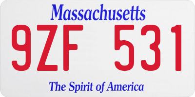 MA license plate 9ZF531