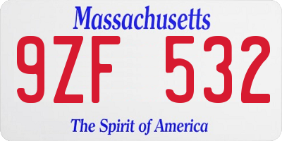 MA license plate 9ZF532