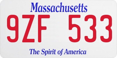 MA license plate 9ZF533