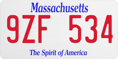 MA license plate 9ZF534