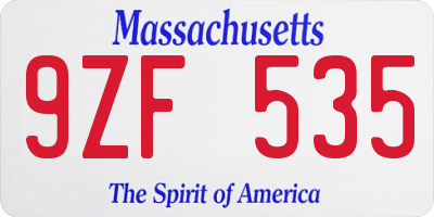 MA license plate 9ZF535