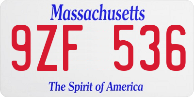 MA license plate 9ZF536
