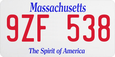 MA license plate 9ZF538
