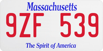 MA license plate 9ZF539