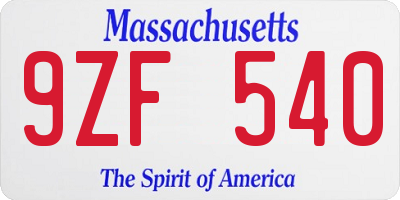 MA license plate 9ZF540