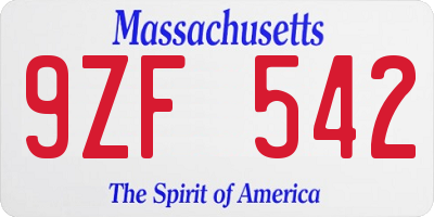 MA license plate 9ZF542