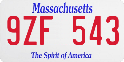 MA license plate 9ZF543