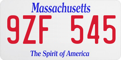 MA license plate 9ZF545