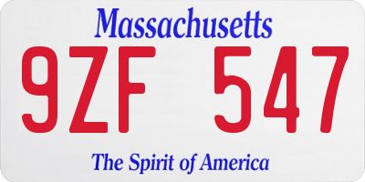 MA license plate 9ZF547
