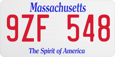 MA license plate 9ZF548