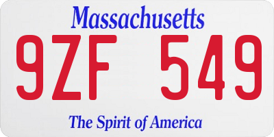 MA license plate 9ZF549